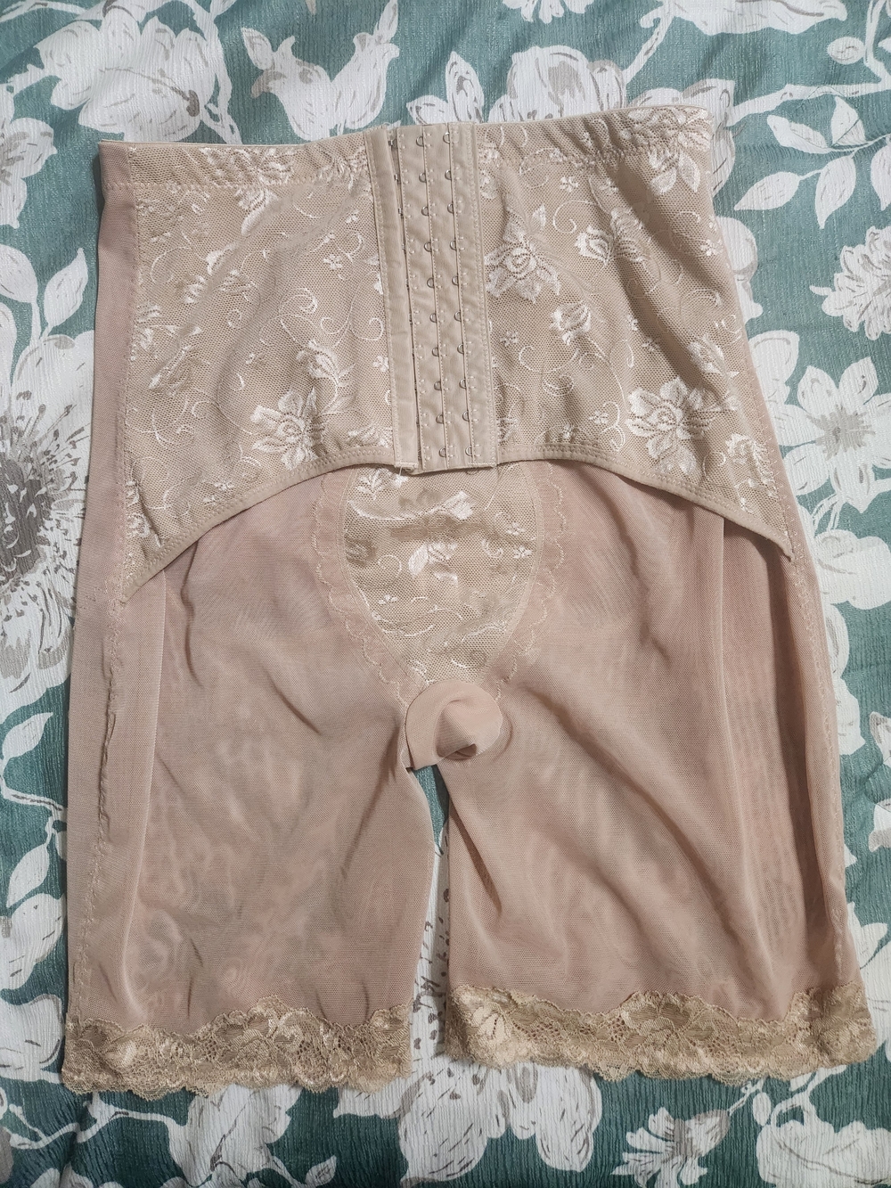 High-Waist Shaping Longline Briefs with Lace Trim - Nude